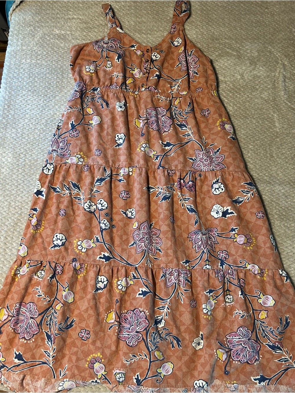 Sonoma Rust Floral Tiered Midi Dress
